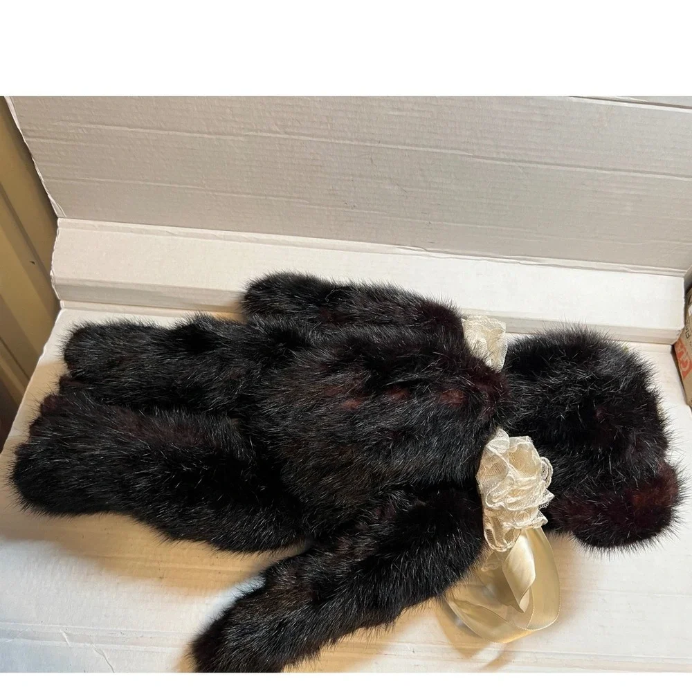 Unbranded Unisex Teddy Bear Faux Fur 20in Mahogany Brown Lace Collar Plush Toy